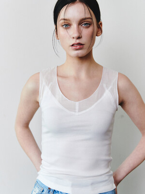 AS LINE MIX SLEEVELESS [WHITE]