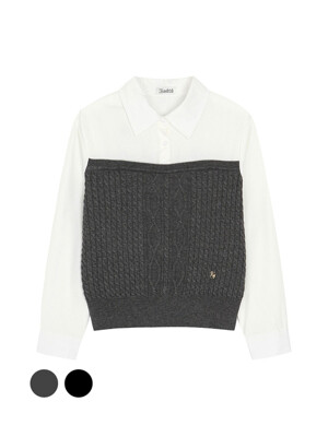 collar knit coloring long-sleeved shirt- U1F12KST010