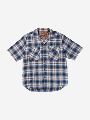 Cosmo Checker Flannel Open Half Shirt Navy