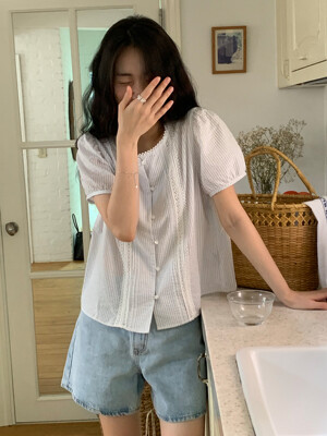 Button Detail Denim Shorts - Light Blue