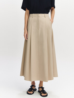 One Tuck Flare Skirt BEIGE