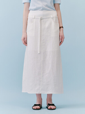 Belted Linen Long SK_(Ivory)