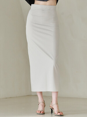 Cut Out Slim-fit Long  Skirt -Light Beige
