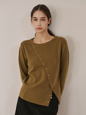 diagonal buttton wool cardigan-olive