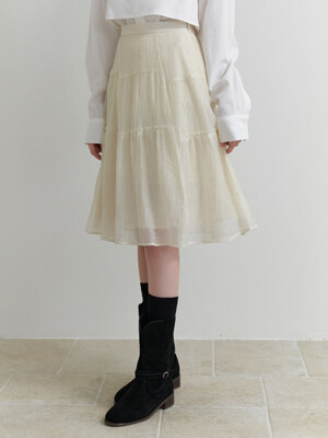 [단독]Churros shirring skirt (cream)