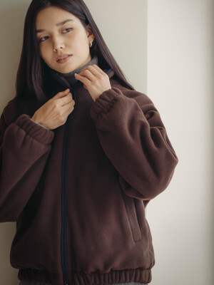 Cozy fleece zip-up jumper_Brown