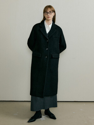 THREE BUTTON ALPACA LONG COAT - Black