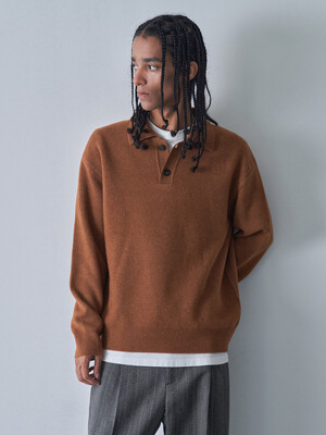 WOOL CASHMERE TWO FACED KNIT COLLAR TOP (Brown)