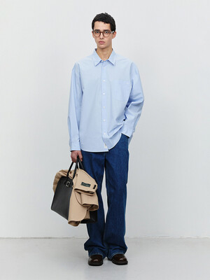 UNISEX PAPERLY COTTON OVERSIZED SHIRT SOFT BLUE_M_UDSH5A107B1
