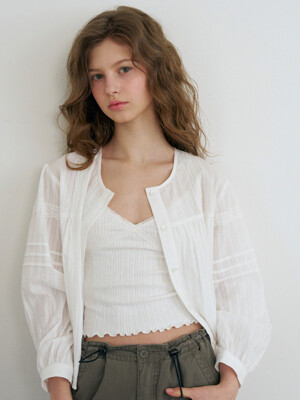 Lace Pintuck Blouse_Ivory