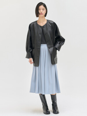 25SN collarless leather half coat [BK]