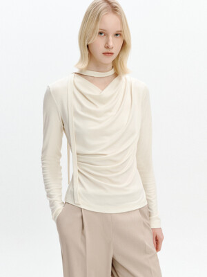 Cowl-neck Draped T-blouse BUTTER
