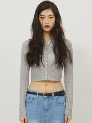 SHEER CROCHET CARDIGAN MELANGE GREY