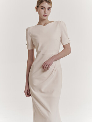 Amelia Heart-neck One-piece (Light Beige)