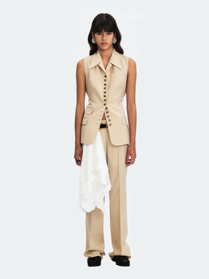 TAILORED-COLLAR VEST TOP WITH BELT - EGGNOCK