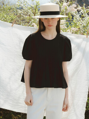 [단독] G Tuck Detail Viscose Blouse_Black