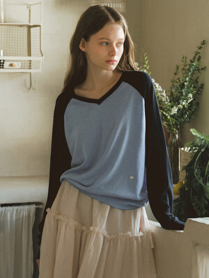 [단독] G Linen Vneck Raglan Pullover_Franch Blue