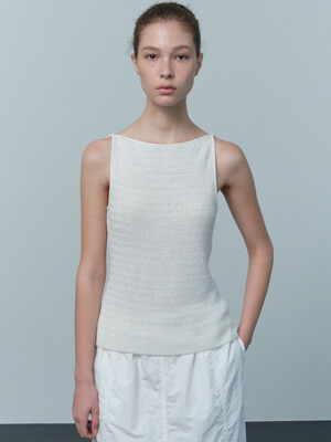 crochet boat neck knitted top (ivory)