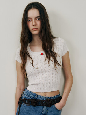 Heart Pattern Rose Knit Top VK5MP802_2color