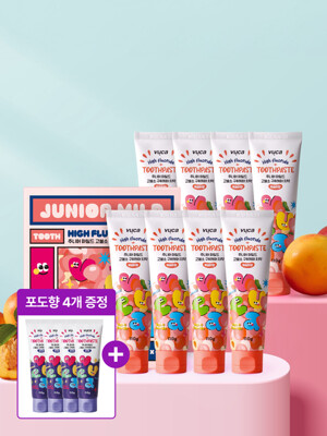 뷰카 주니어 마일드 고불소 구취케어 치약 복숭아향 110g 8개입+주니어 치약 포도향 4개증정