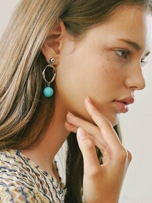 vivid marble hoop earring, silver_blue