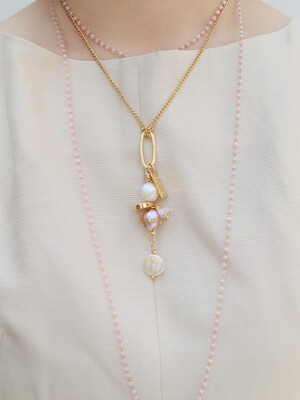 mix pearl drop necklace-crystal