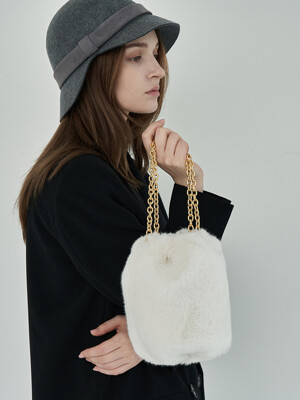 mink fur ball bag - ivory