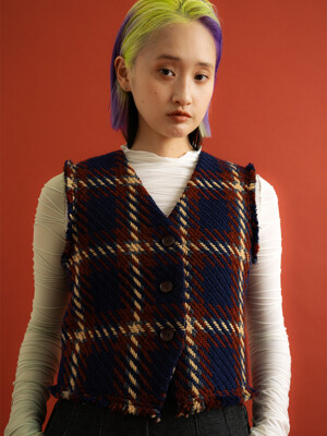 Wool check vest