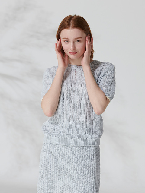 티셔츠,니트 - 옵세스 (Obsess) - Linnen knit top (light blue)