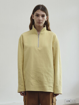 ZIP NECK JERSEY TOP PALE YELLOW