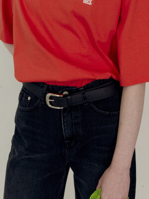 SQUARE BUCKLE LEATHER BELT - BLACK