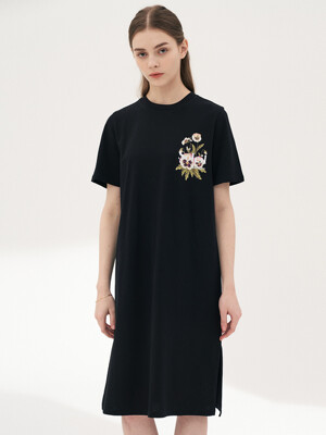 Standard Pansy Flower Long Dress[BLACK]
