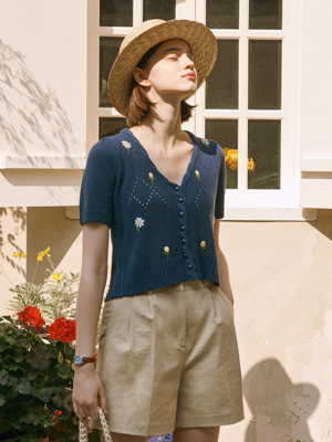 FLOWER CROP CARDIGAN NAVY