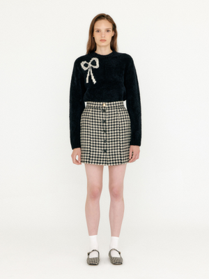 VETHY Buttoned Mini Skirt - Black/Ivory Check