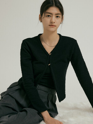 comos 770 tweed two-button cardigan set (black)