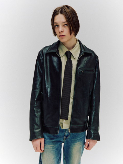 아우터 - 이지오 (EZIO) - Lambskin Single Rider Jacket - Deep Green