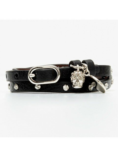 럭셔리액세서리 - 알렉산더맥퀸 (Alexander Mcqueen) - 22FW 알렉산더 맥퀸 스컬 스터드 더블 랩 블랙 여성 팔찌 551156 1ACPI 1001