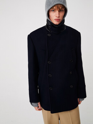 For men, 2-Way Double Pocket Pea Coat / Dark Navy