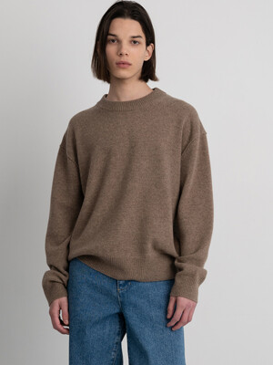 CASHMERE BLEND WOOL ROUND PULLOVER [DARK BEIGE]