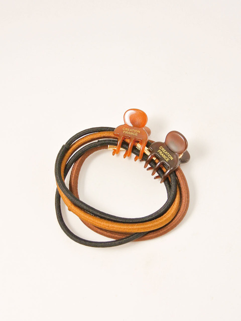 헤어액세서리 - 오브제213 (objet213) - Brown Clips & String Set (2 clips+4 string)