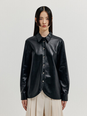 XINSLIE Long Sleeve Leather Shirt - Z-Black