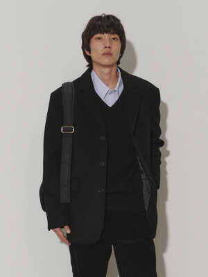 UNISEX 3 BUTTON CASHMERE JACKET BLACK_M_UDJA3D122BK