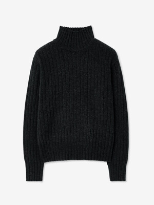 RIBBED CASHMERE TURTLE NECK SWEATER_CHARCOAL