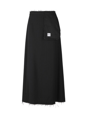 Raw Edge Detail Flare Long Skirt_RQKAW23542BKX