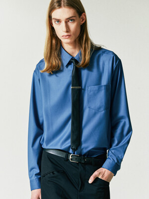 [SILM TIE+CLIP SET] FINE TWILL TIP SHIRT BLUE