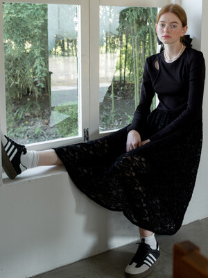 Cest_Winter lace splicing dress_BLACK