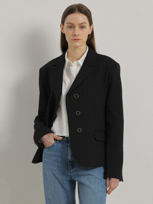 NOTCHED TWEED JACKET (BLACK)