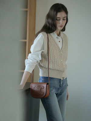 Extra fine wool cable knit vest_Light beige