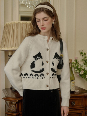 SR_Cat jacquard wool knitted cardigan