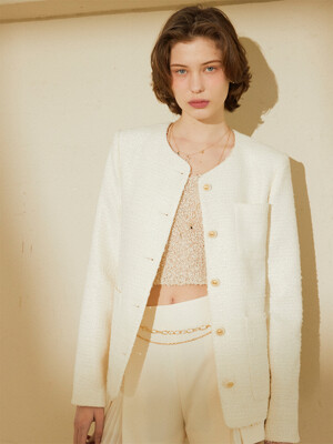 SINGLE-BREASTED TWEED JACKET_IVORY